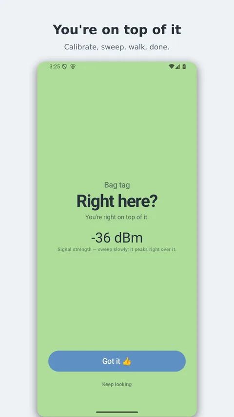 blep screenshot — 'Right here?': standing on top of the device